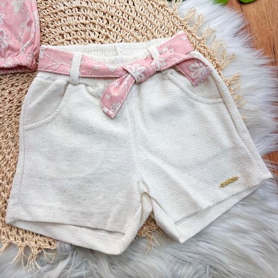 Conj. Regata com Flores e Short em Linho - Rose